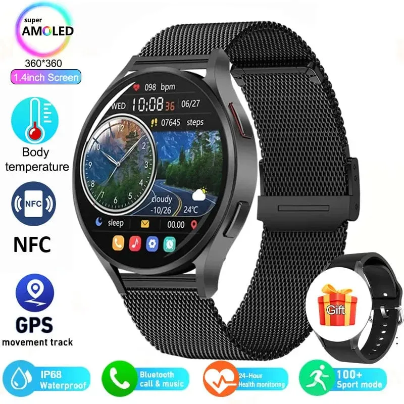 Smart Watch 1.4-Zoll-HD-Bildschirm Smartwatch GPS-Tracking Herzfrequenz Körpertemperatur Smart Watch für Samsung Galaxy 2024 Neu