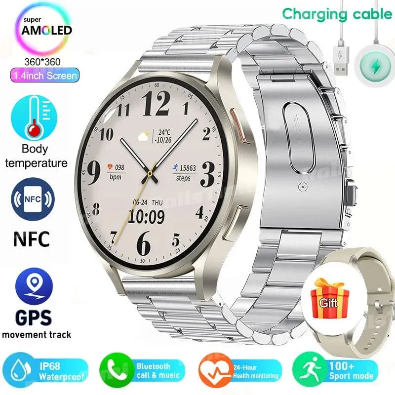 Smart Watch 1.4-Zoll-HD-Bildschirm Smartwatch GPS-Tracking Herzfrequenz Körpertemperatur Smart Watch für Samsung Galaxy 2024 Neu