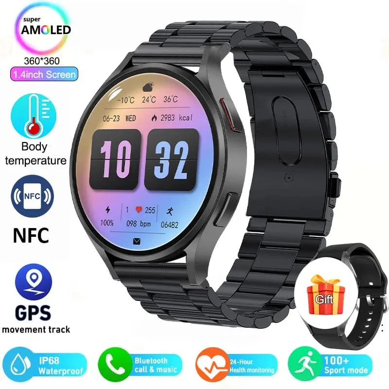 Smart Watch 1.4-Zoll-HD-Bildschirm Smartwatch GPS-Tracking Herzfrequenz Körpertemperatur Smart Watch für Samsung Galaxy 2024 Neu