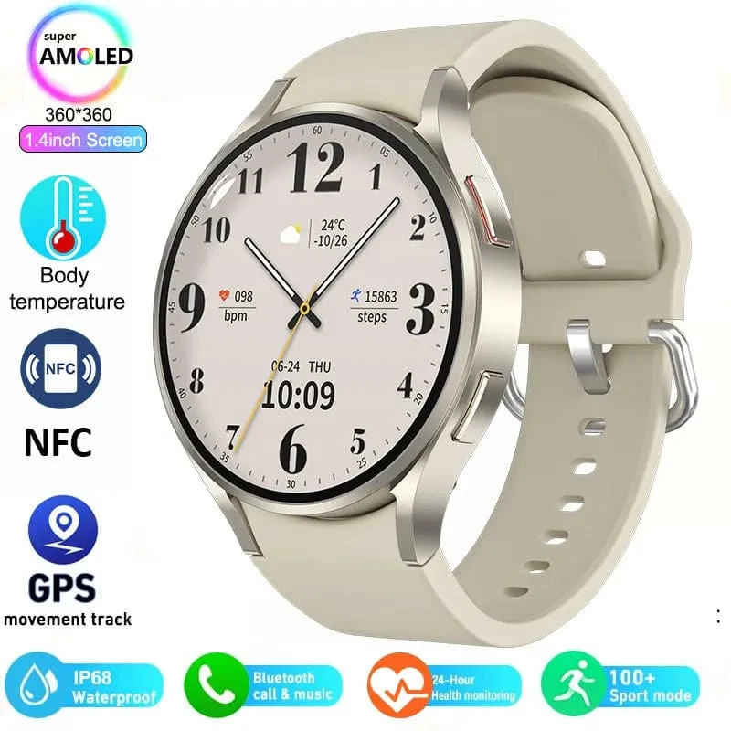 Smart Watch 1.4-Zoll-HD-Bildschirm Smartwatch GPS-Tracking Herzfrequenz Körpertemperatur Smart Watch für Samsung Galaxy 2024 Neu