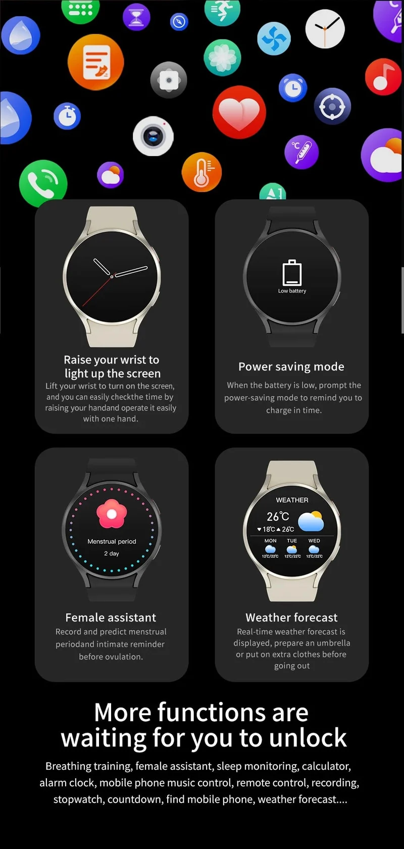 Smart Watch 1.4-Zoll-HD-Bildschirm Smartwatch GPS-Tracking Herzfrequenz Körpertemperatur Smart Watch für Samsung Galaxy 2024 Neu