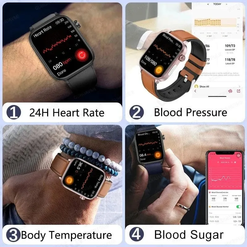 2024 Neue EKG + PPG Harnsäure Nicht-invasive Blutzucker-Smartwatch Männer Bluetooth-Anruf Herzfrequenz Blutdruck Smart Watch Frauen