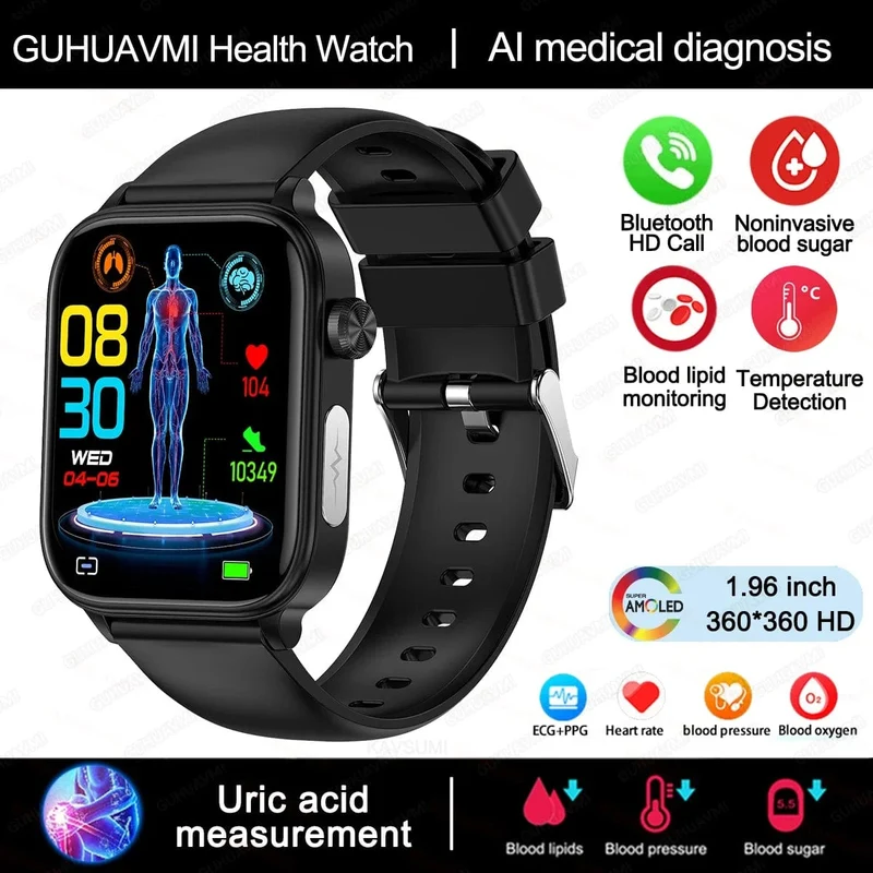 2024 Neue EKG + PPG Harnsäure Nicht-invasive Blutzucker-Smartwatch Männer Bluetooth-Anruf Herzfrequenz Blutdruck Smart Watch Frauen