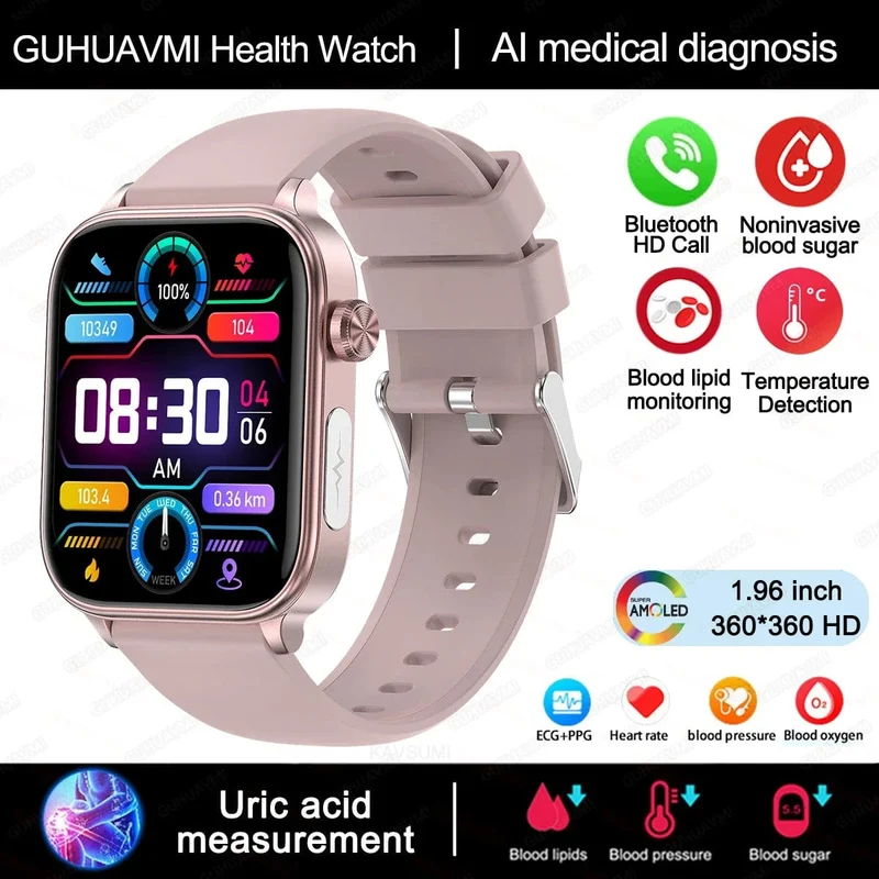 2024 Neue EKG + PPG Harnsäure Nicht-invasive Blutzucker-Smartwatch Männer Bluetooth-Anruf Herzfrequenz Blutdruck Smart Watch Frauen
