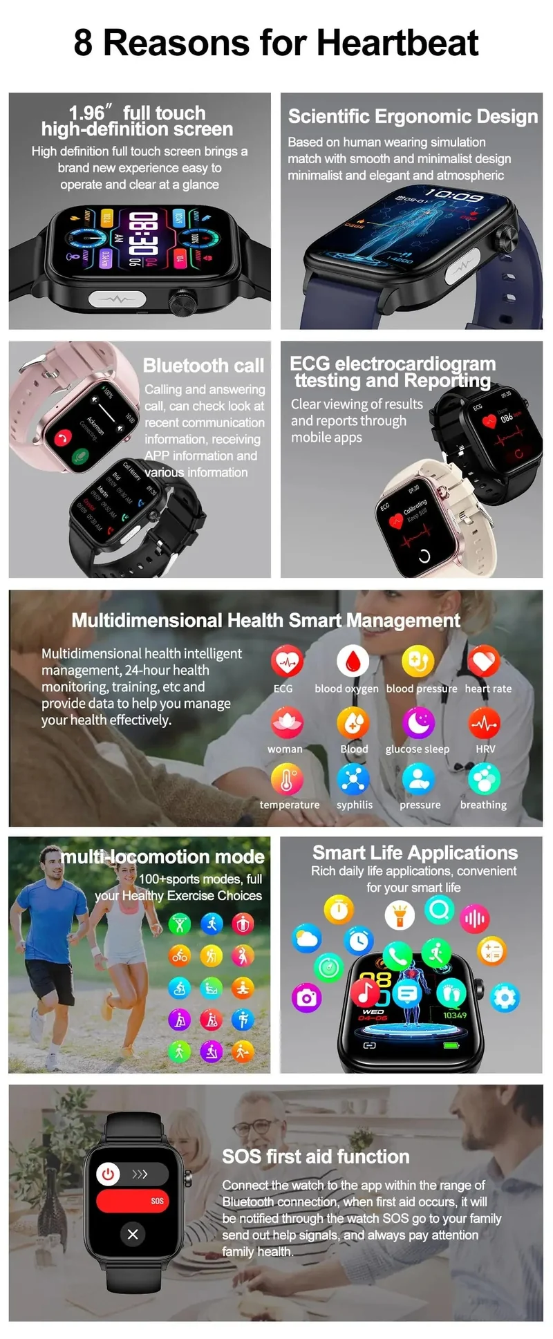 2024 Neue EKG + PPG Harnsäure Nicht-invasive Blutzucker-Smartwatch Männer Bluetooth-Anruf Herzfrequenz Blutdruck Smart Watch Frauen
