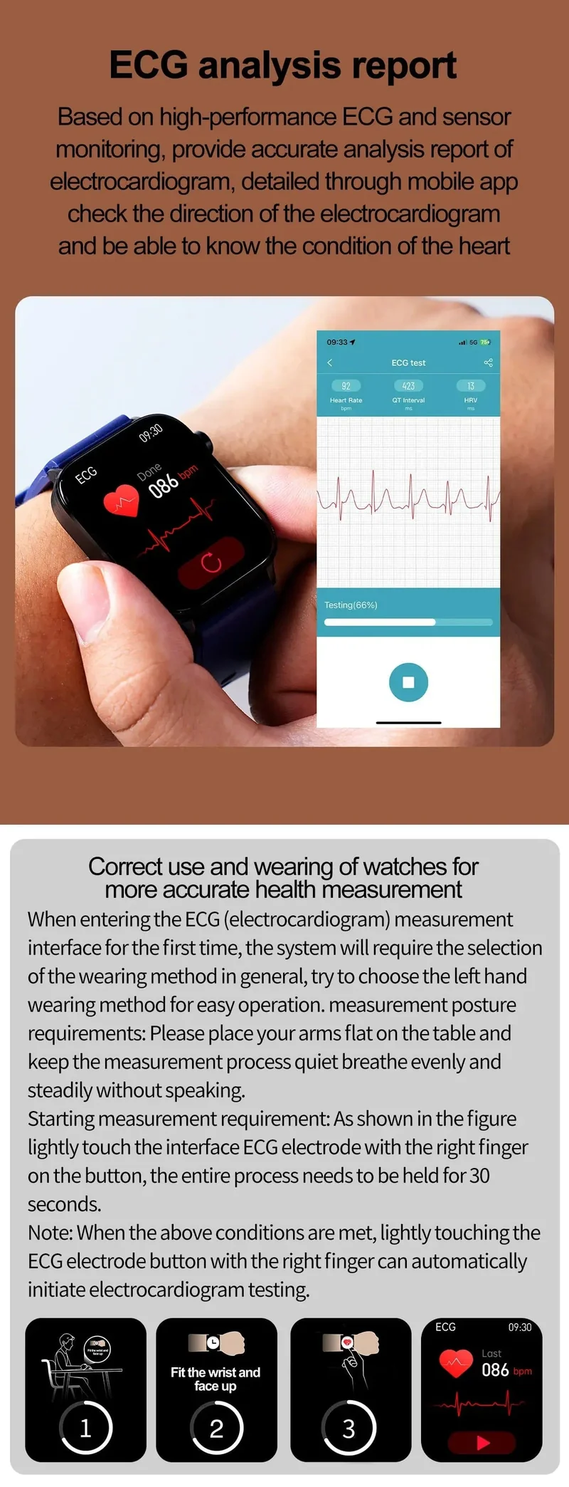 2024 Neue EKG + PPG Harnsäure Nicht-invasive Blutzucker-Smartwatch Männer Bluetooth-Anruf Herzfrequenz Blutdruck Smart Watch Frauen