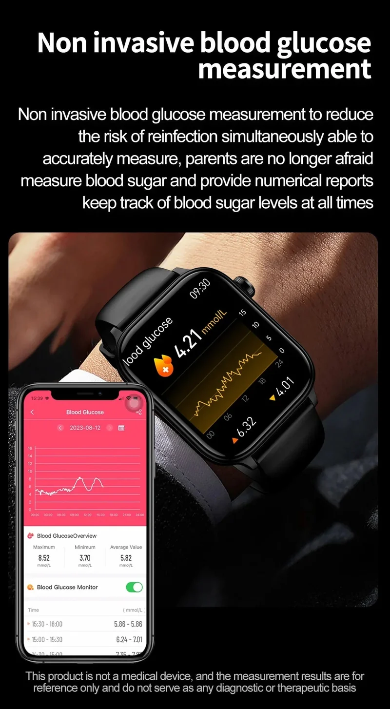 2024 Neue EKG + PPG Harnsäure Nicht-invasive Blutzucker-Smartwatch Männer Bluetooth-Anruf Herzfrequenz Blutdruck Smart Watch Frauen