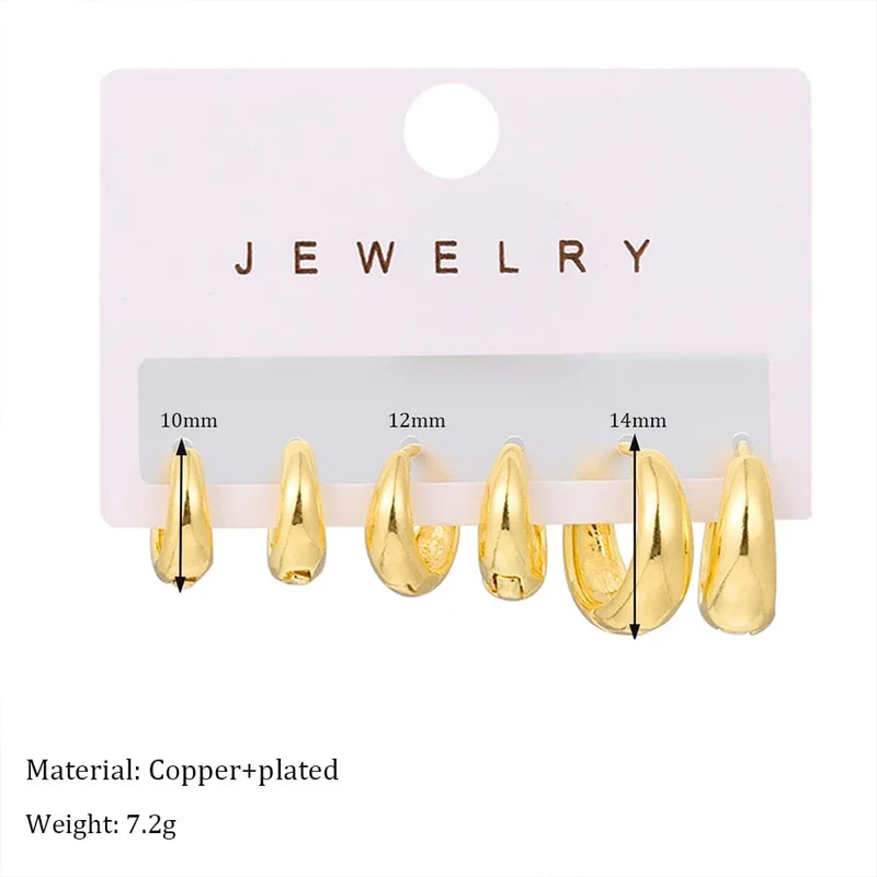 6-teiliges Set schicker, glänzender, goldplattierter ovaler Creolen aus Kupfermetall für Damen und Teenager – perfekt für jeden Tag und jeden Tag. Die stapelbaren Creolen sind ein echter Hingucker.