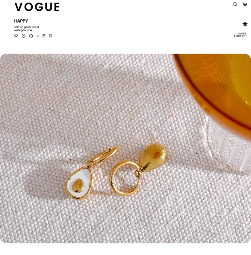 Yhpup Goldene Avocado-Tropfen-Creolen aus Edelstahl mit Frucht-Huggie-Ohrringen für Frauen, natürliche Muschel, modischer Charme, süßer Schmuck, Geschenk