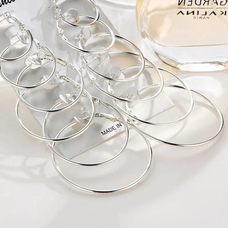 Neu 6 Paare/satz Hoop Ohrringe Gold Silber farbe Kleine Große Kreis Ohrring Set für Frauen Einfache Punk Ohr Clip 2019 Mode schmuck