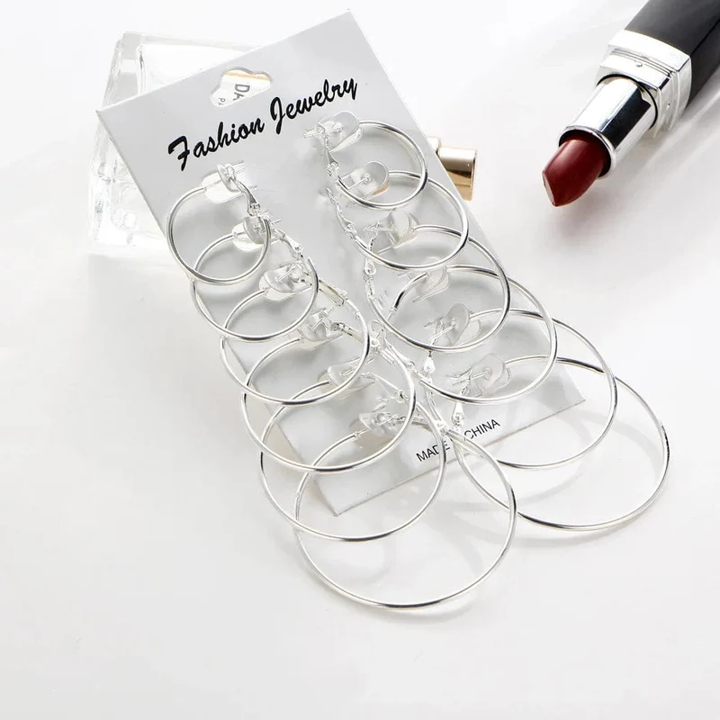 Neu 6 Paare/satz Hoop Ohrringe Gold Silber farbe Kleine Große Kreis Ohrring Set für Frauen Einfache Punk Ohr Clip 2019 Mode schmuck