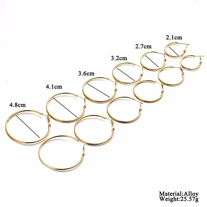 Neu 6 Paare/satz Hoop Ohrringe Gold Silber farbe Kleine Große Kreis Ohrring Set für Frauen Einfache Punk Ohr Clip 2019 Mode schmuck