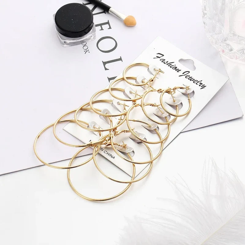 Neu 6 Paare/satz Hoop Ohrringe Gold Silber farbe Kleine Große Kreis Ohrring Set für Frauen Einfache Punk Ohr Clip 2019 Mode schmuck