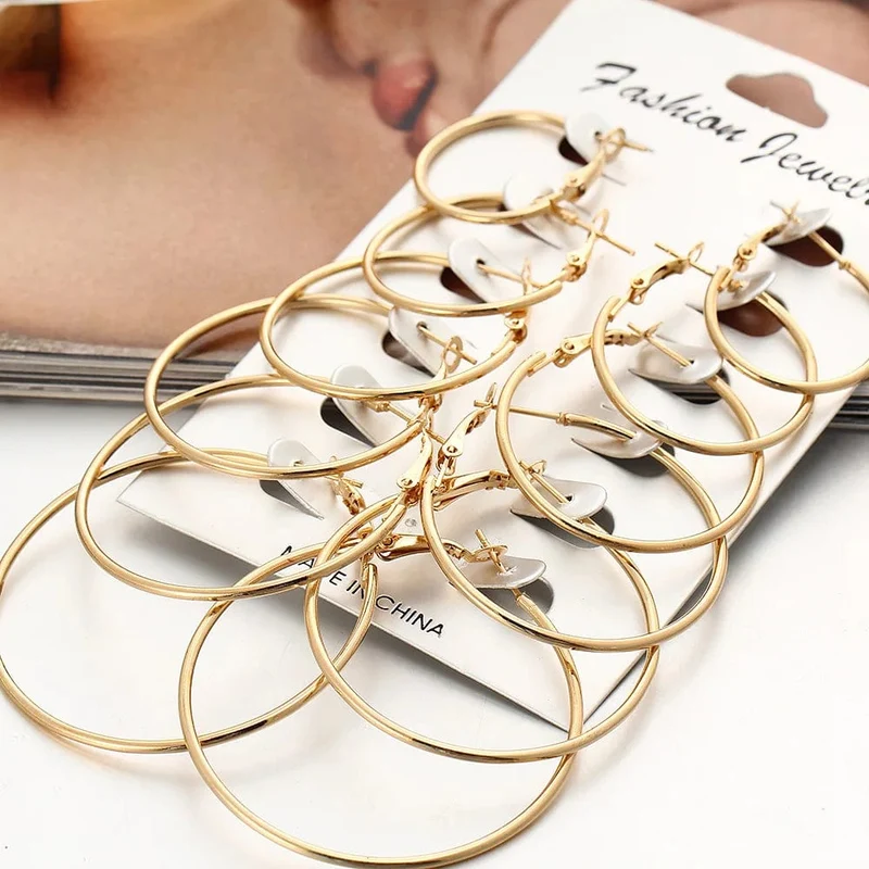 Neu 6 Paare/satz Hoop Ohrringe Gold Silber farbe Kleine Große Kreis Ohrring Set für Frauen Einfache Punk Ohr Clip 2019 Mode schmuck