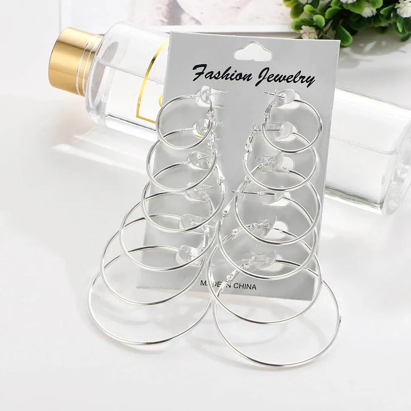 Neu 6 Paare/satz Hoop Ohrringe Gold Silber farbe Kleine Große Kreis Ohrring Set für Frauen Einfache Punk Ohr Clip 2019 Mode schmuck