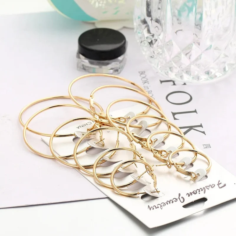Neu 6 Paare/satz Hoop Ohrringe Gold Silber farbe Kleine Große Kreis Ohrring Set für Frauen Einfache Punk Ohr Clip 2019 Mode schmuck