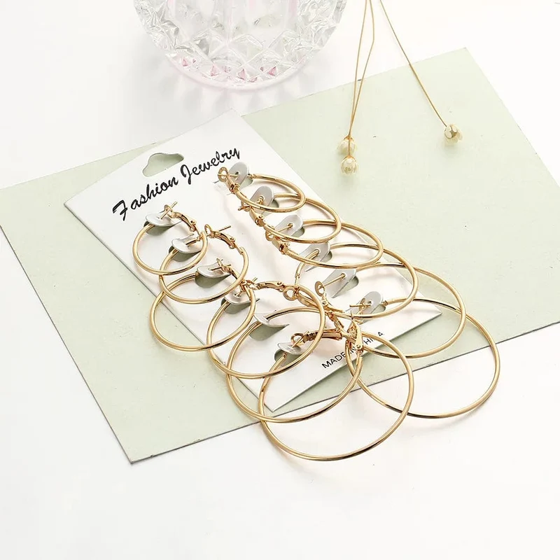 Neu 6 Paare/satz Hoop Ohrringe Gold Silber farbe Kleine Große Kreis Ohrring Set für Frauen Einfache Punk Ohr Clip 2019 Mode schmuck