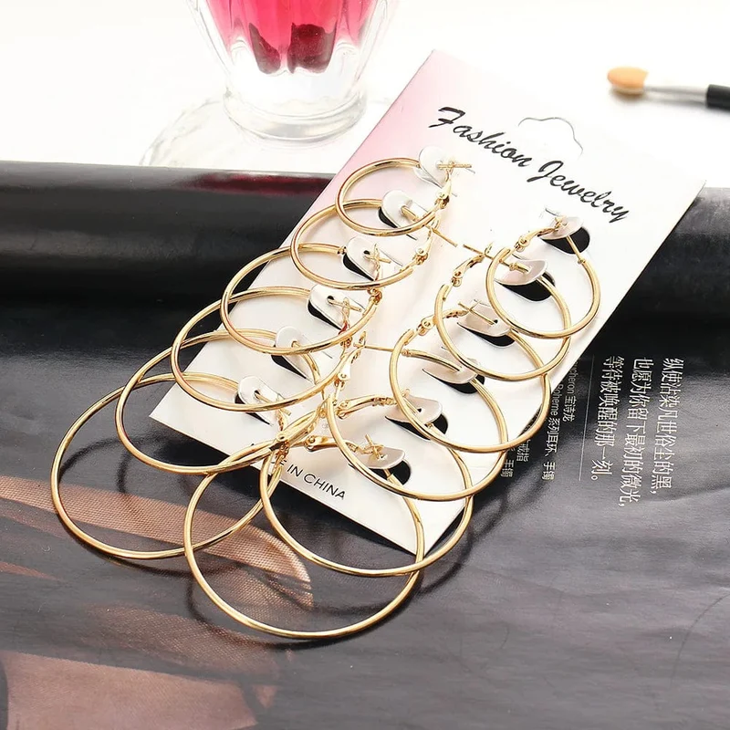 Neu 6 Paare/satz Hoop Ohrringe Gold Silber farbe Kleine Große Kreis Ohrring Set für Frauen Einfache Punk Ohr Clip 2019 Mode schmuck