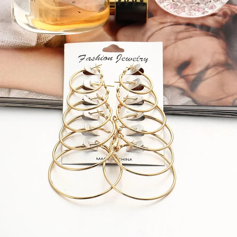 Neu 6 Paare/satz Hoop Ohrringe Gold Silber farbe Kleine Große Kreis Ohrring Set für Frauen Einfache Punk Ohr Clip 2019 Mode schmuck