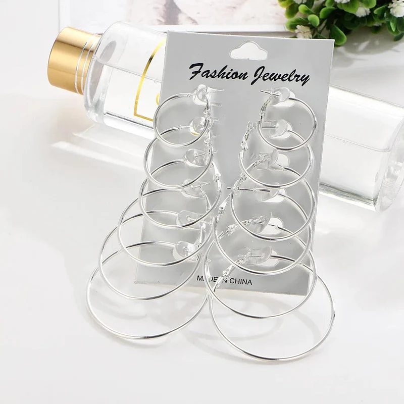 Neu 6 Paare/satz Hoop Ohrringe Gold Silber farbe Kleine Große Kreis Ohrring Set für Frauen Einfache Punk Ohr Clip 2019 Mode schmuck