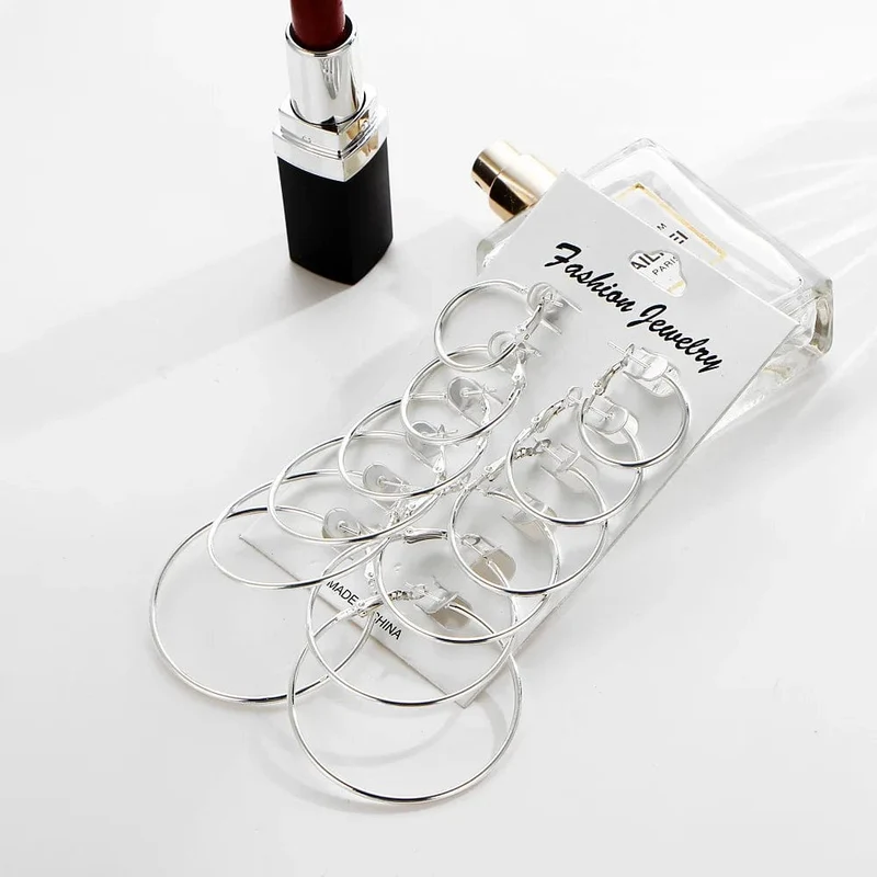 Neu 6 Paare/satz Hoop Ohrringe Gold Silber farbe Kleine Große Kreis Ohrring Set für Frauen Einfache Punk Ohr Clip 2019 Mode schmuck