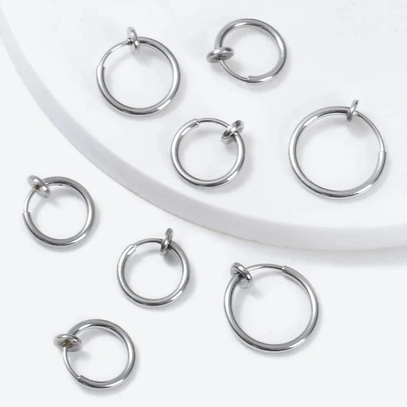 2 Stück Kleine Hoop Feder Ohrclips Ohrringe Für Frauen Männer Edelstahl Schmerzlos Kein Piercing Stealth Gefälschte Ohrschmuck 8-16mm