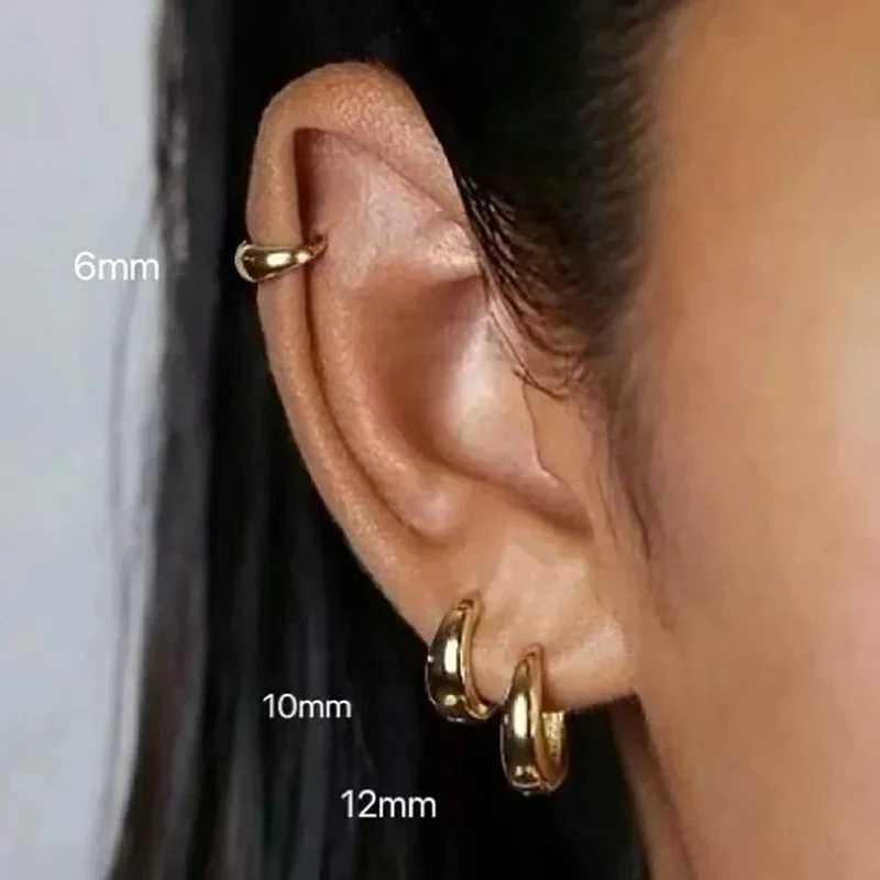 1 Paar minimalistische Creolen aus Edelstahl für Frauen in Goldfarbe, kleiner runder Kreis, 6/10/12 mm, Punk-Unisex-Rock-Ohrring