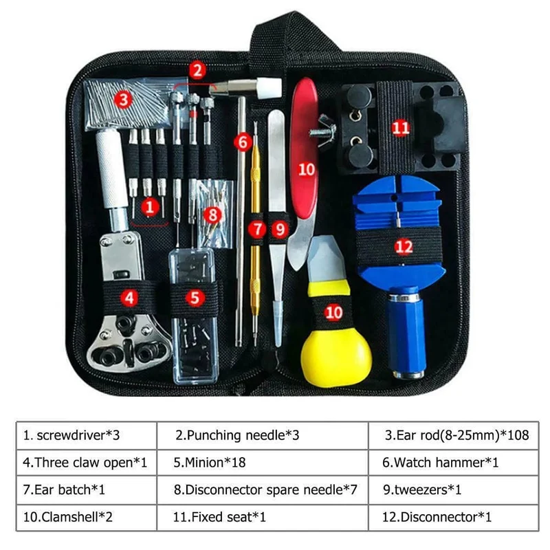 147-teiliges Uhrenarmband-Auflöseset für Uhrenglieder, Öffner, Gehäusereparatur-Werkzeugsatz, Öffner, Federsteg-Entferner, Uhrenmacher-Werkzeugset