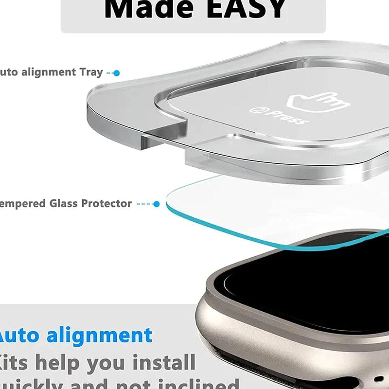 HD-Hartglasfolie für Apple Watch Series Ultra 49 mm, mit Ausrichtungswerkzeug, einfach zu installierender Displayschutz für iWatch Ultra 2