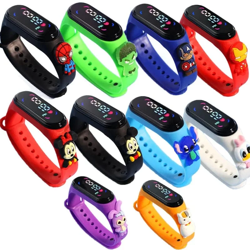 Mode Mickey Kinder Uhren Für Mädchen Elektronische Armband Sport Touch LED Spiderman Puppe Kinder Uhr Frauen Wasserdichte Uhr