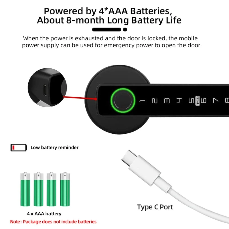 RAYKUBE M5 Tuya BLE Fingerabdruck-Türschloss Digitales elektronisches Schloss mit Passwort/Schlüssel/IC-Karte/Smartlife/Tuya APP-Entsperren