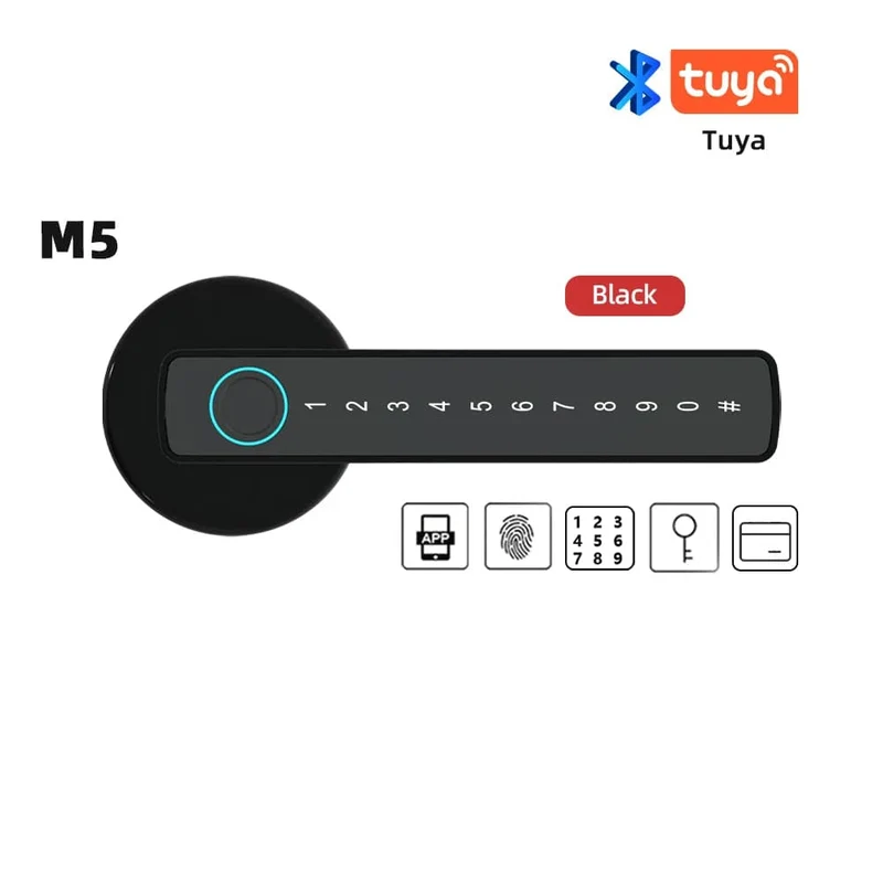 RAYKUBE M5 Tuya BLE Fingerabdruck-Türschloss Digitales elektronisches Schloss mit Passwort/Schlüssel/IC-Karte/Smartlife/Tuya APP-Entsperren
