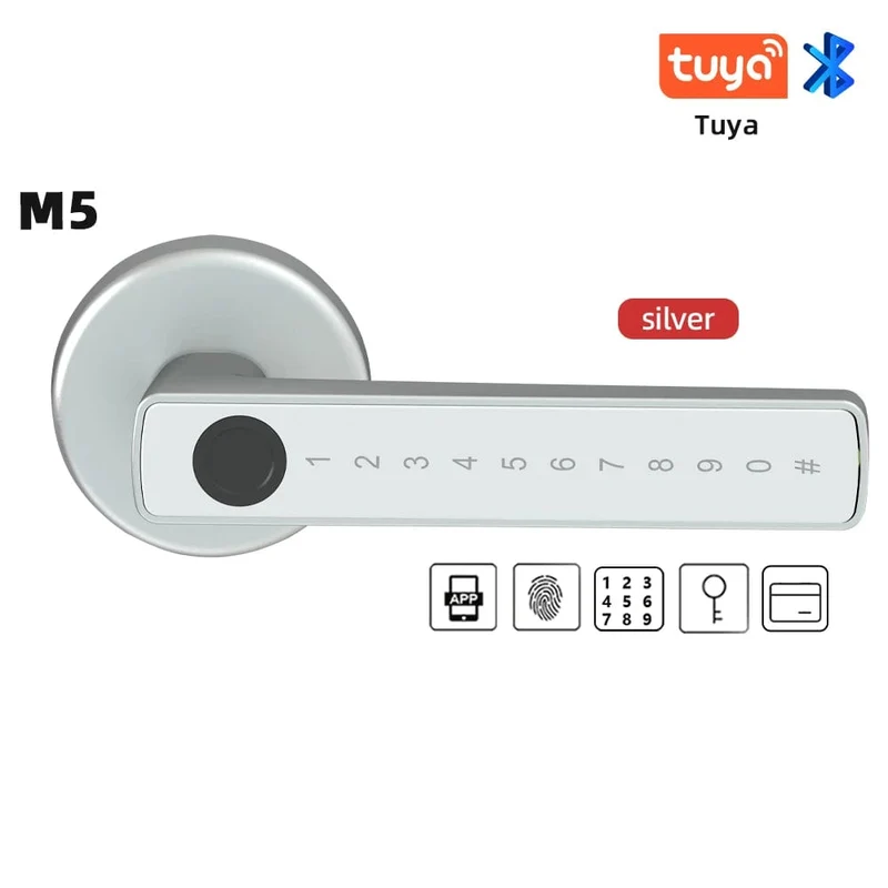 RAYKUBE M5 Tuya BLE Fingerabdruck-Türschloss Digitales elektronisches Schloss mit Passwort/Schlüssel/IC-Karte/Smartlife/Tuya APP-Entsperren