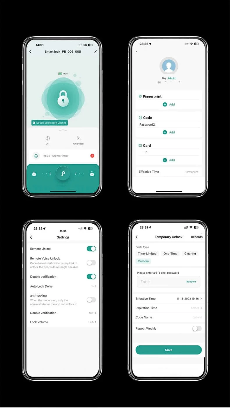 RAYKUBE M5 Tuya BLE Fingerabdruck-Türschloss Digitales elektronisches Schloss mit Passwort/Schlüssel/IC-Karte/Smartlife/Tuya APP-Entsperren