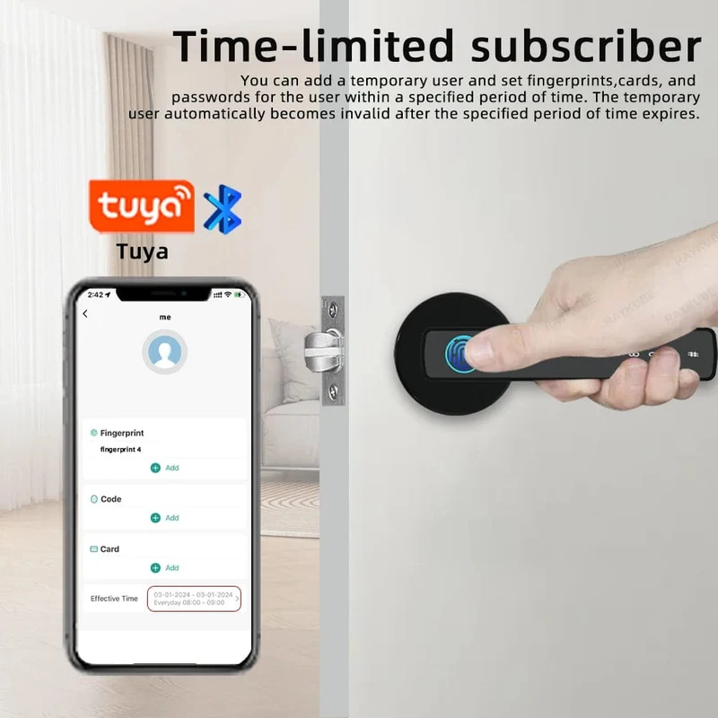 RAYKUBE M5 Tuya BLE Fingerabdruck-Türschloss Digitales elektronisches Schloss mit Passwort/Schlüssel/IC-Karte/Smartlife/Tuya APP-Entsperren