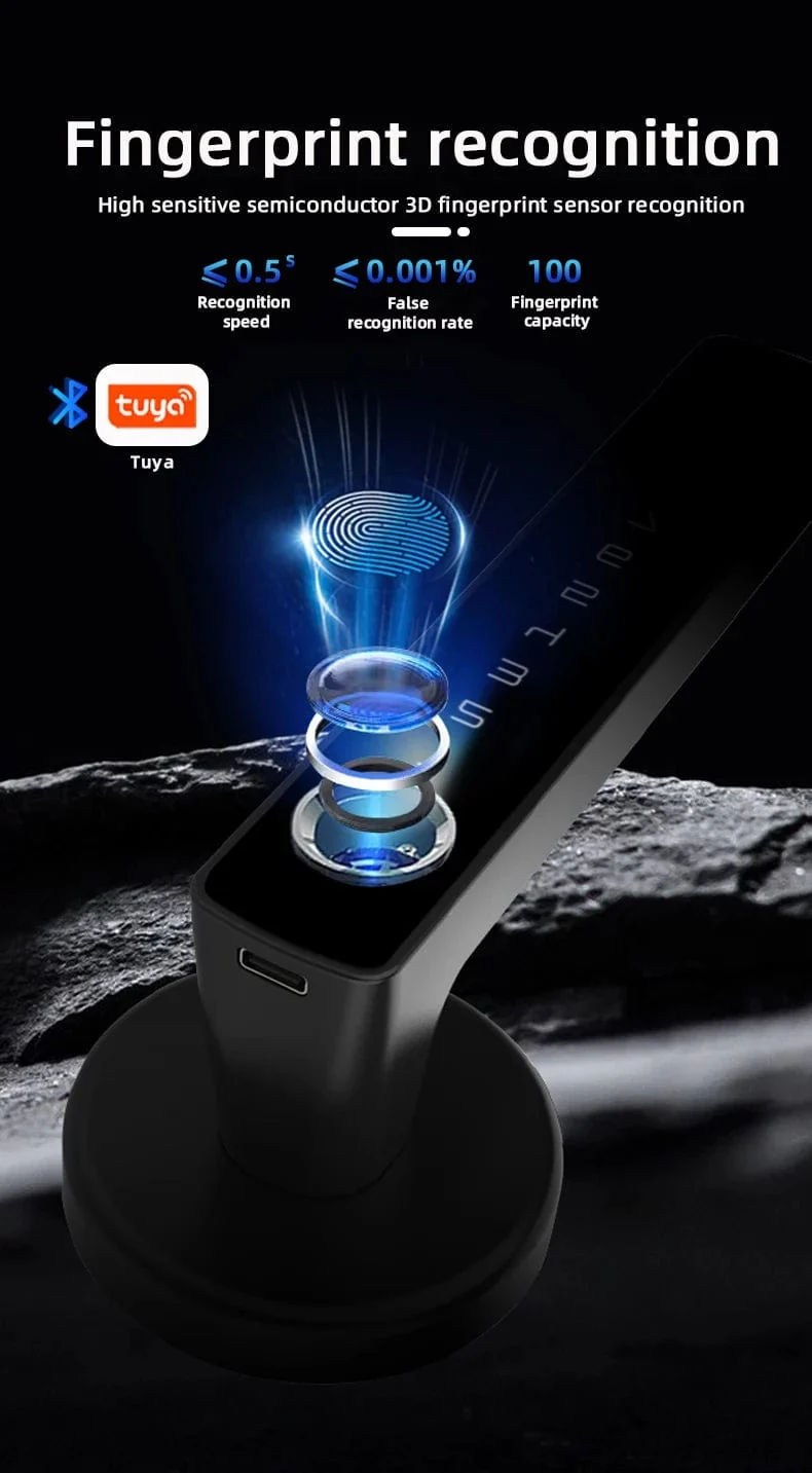 RAYKUBE M5 Tuya BLE Fingerabdruck-Türschloss Digitales elektronisches Schloss mit Passwort/Schlüssel/IC-Karte/Smartlife/Tuya APP-Entsperren