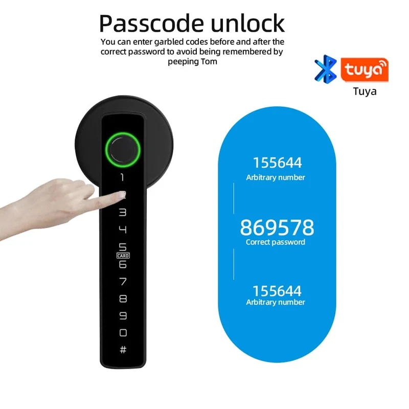 RAYKUBE M5 Tuya BLE Fingerabdruck-Türschloss Digitales elektronisches Schloss mit Passwort/Schlüssel/IC-Karte/Smartlife/Tuya APP-Entsperren