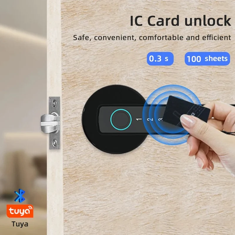 RAYKUBE M5 Tuya BLE Fingerabdruck-Türschloss Digitales elektronisches Schloss mit Passwort/Schlüssel/IC-Karte/Smartlife/Tuya APP-Entsperren