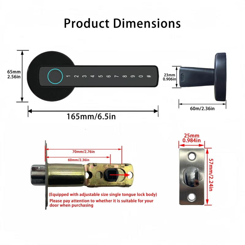 RAYKUBE M5 Tuya BLE Fingerabdruck-Türschloss Digitales elektronisches Schloss mit Passwort/Schlüssel/IC-Karte/Smartlife/Tuya APP-Entsperren
