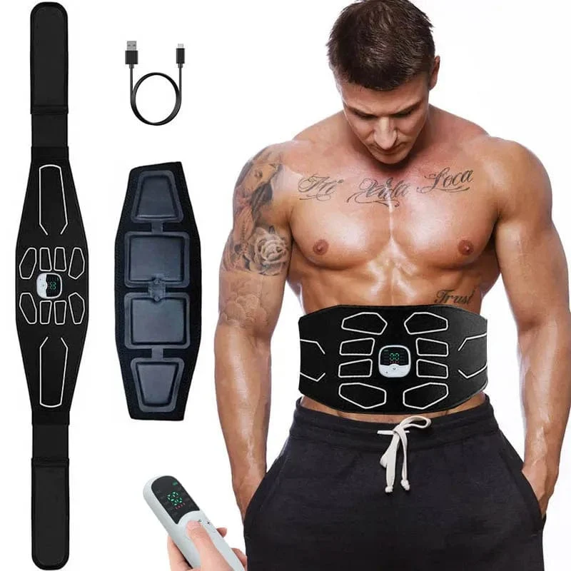 Elektronischer EMS-Muskelstimulator, Bauchmuskeltrainer, Bauchmuskelgürtel mit Fernbedienung, Bauchtrainer, Fitnessgerät für zu Hause, USB-Aufladung