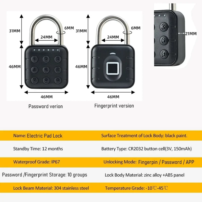 Elektronisches Schloss Tuya Bluetooth Fingerabdruck-Vorhängeschloss Digitales Gepäckschloss APP Temporäres Passwort Fern IP67 Dekompressionsspielzeug