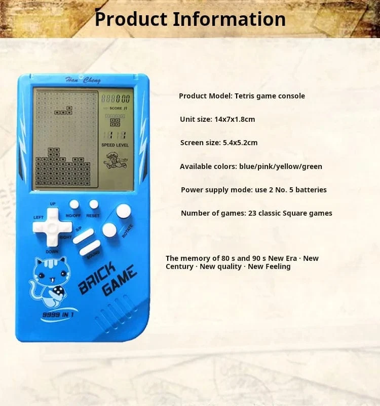Tetris-Spielkonsole mit großem Bildschirm, Retro, klassische Retro-Handheld-Spielkonsole für Kinder, elektronisches Spielzeug