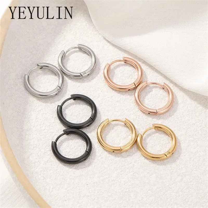 5 teile/los Edelstahl Kreis Hoop Ohrringe Für Frauen Mädchen Schwarz Gold Farbe Silber Farbe Runde Geometrie Ohrringe Schmuck
