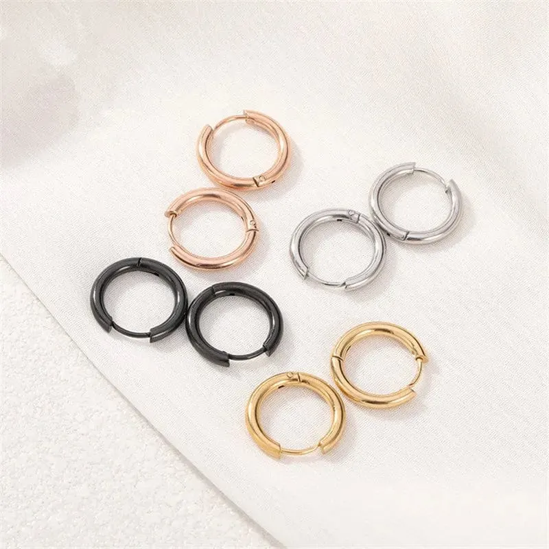 5 teile/los Edelstahl Kreis Hoop Ohrringe Für Frauen Mädchen Schwarz Gold Farbe Silber Farbe Runde Geometrie Ohrringe Schmuck