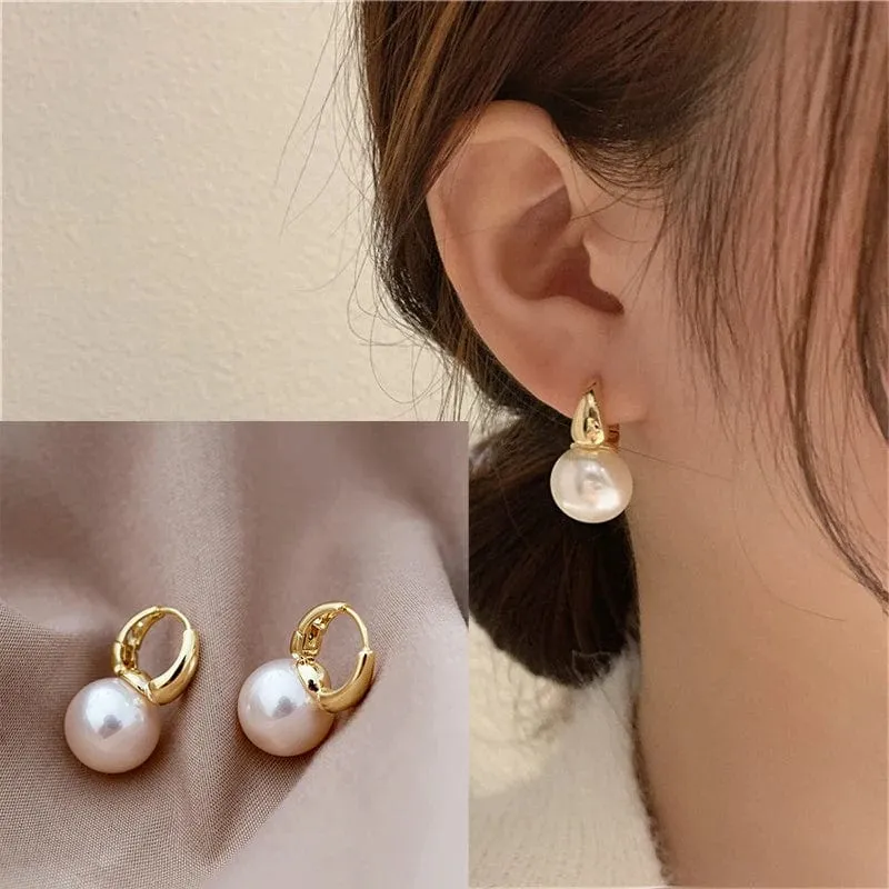 Silber Farbe Perle Studs Hoop Ohrringe für Frauen Gold Farbe Eardrop Minimalistischen Hoops Hochzeit Mode Schmuck Dropshipping