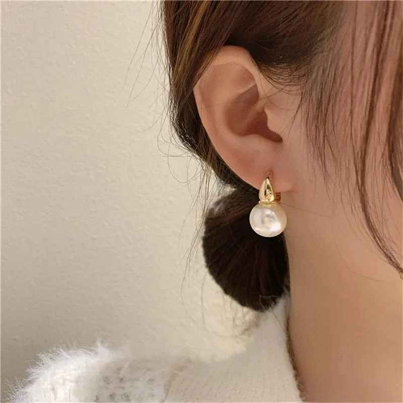 Silber Farbe Perle Studs Hoop Ohrringe für Frauen Gold Farbe Eardrop Minimalistischen Hoops Hochzeit Mode Schmuck Dropshipping