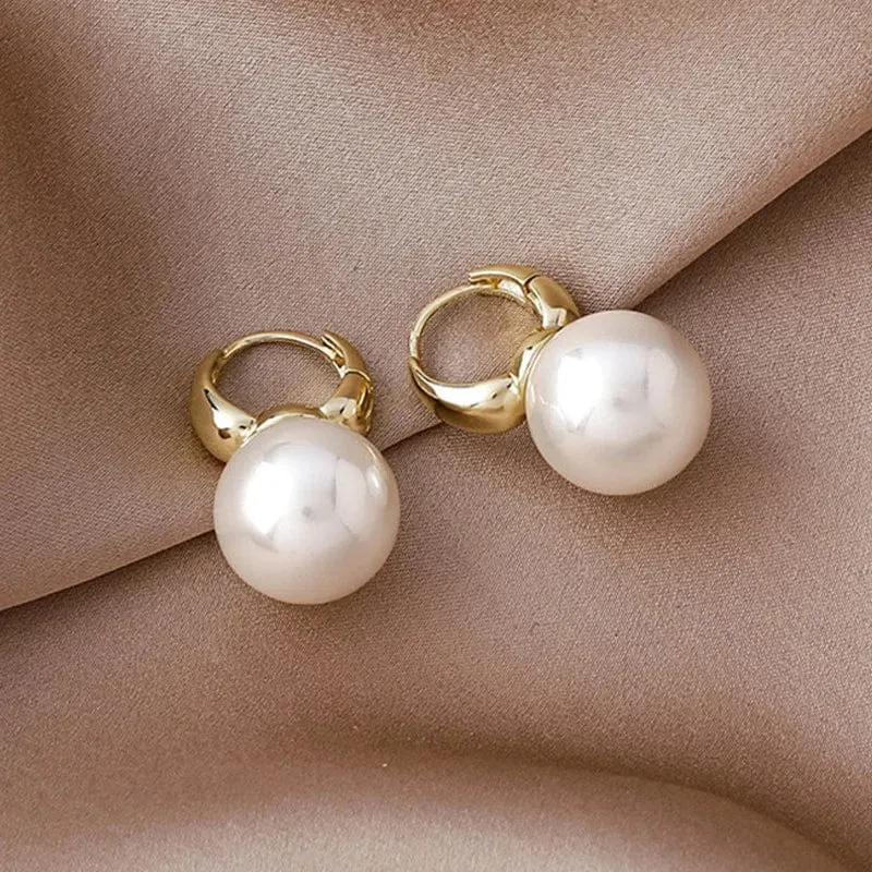 Silber Farbe Perle Studs Hoop Ohrringe für Frauen Gold Farbe Eardrop Minimalistischen Hoops Hochzeit Mode Schmuck Dropshipping
