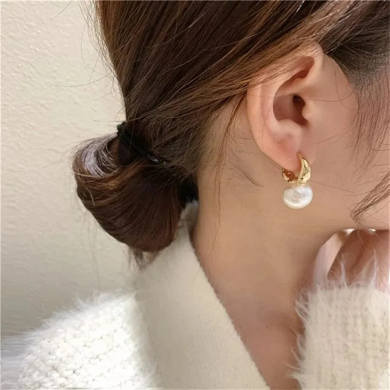 Silber Farbe Perle Studs Hoop Ohrringe für Frauen Gold Farbe Eardrop Minimalistischen Hoops Hochzeit Mode Schmuck Dropshipping