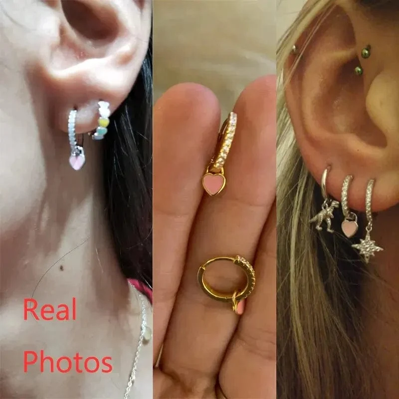 CANNER Herz Süße Süßigkeiten Neon Farbe Silber Goldene Farbe Creolen Emaille Herz Charm Tropfen Ohrring Für Mädchen Party Schmuck