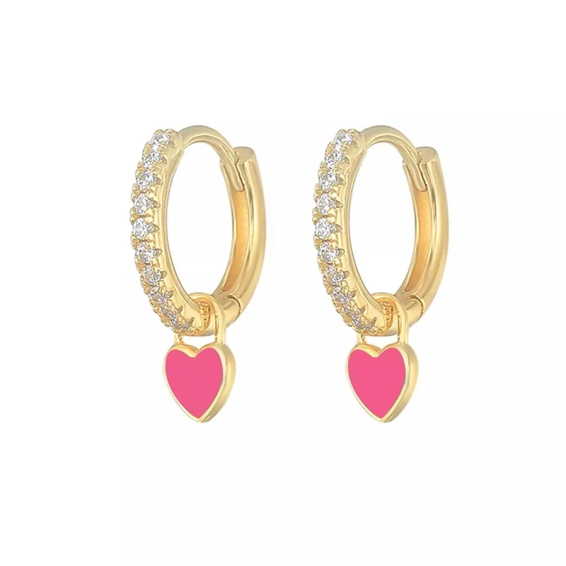 CANNER Herz Süße Süßigkeiten Neon Farbe Silber Goldene Farbe Creolen Emaille Herz Charm Tropfen Ohrring Für Mädchen Party Schmuck